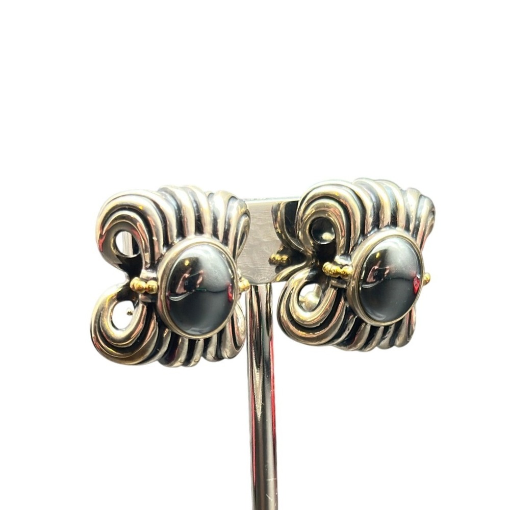 Lagos Caviar Sterling Silver 925 18k Gold Hematite Pierced Earrings Vintage